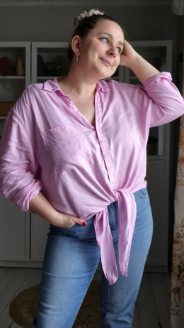 [XL] len+bawełna koszula różowa
