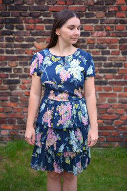 [M/L] wiskoza sukienka falbany w kwiaty