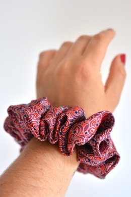 Czerwone ornamenty maxi/midi gumka 100% jedwab upcykling