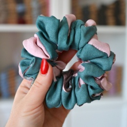 Jedwab maxi gumka upcykling scrunchie RÓŻ I TURKUS 2