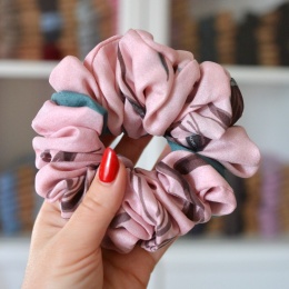 Jedwab maxi gumka upcykling scrunchie RÓŻ I TURKUS 3