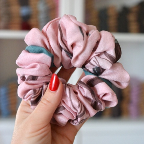 Jedwab maxi gumka upcykling scrunchie RÓŻ I TURKUS 3