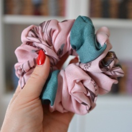 Jedwab maxi gumka upcykling scrunchie RÓŻ I TURKUS 3