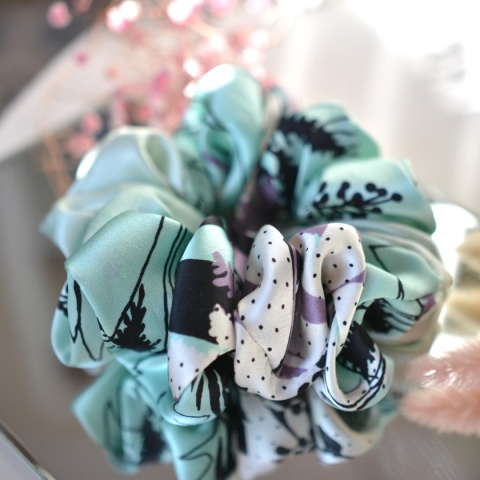 Jedwab maxi/xl gumka upcykling scrunchie miętowe marzenie