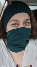 KOMPLET wełna merino komin+opaska butelkowa zieleń