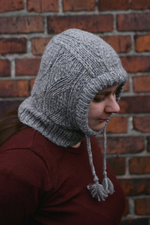 Wełna merino +alpaka balaklava kominiarka SZARA kapturek handmade