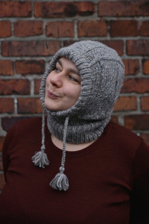 Wełna merino +alpaka balaklava kominiarka SZARA kapturek handmade