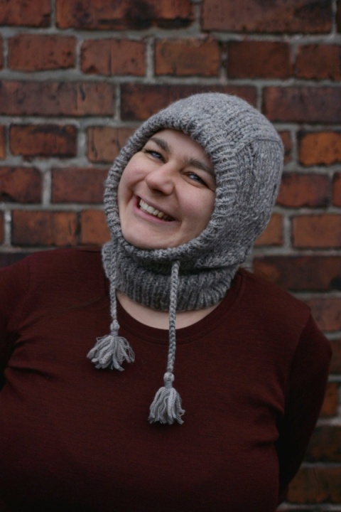 Wełna merino +alpaka balaklava kominiarka SZARA kapturek handmade