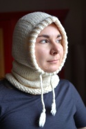 100% wełna balaklava kominiarka ŚMIETANKA 2 kapturek handmade