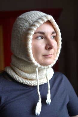 100% wełna balaklava kominiarka ŚMIETANKA 2 kapturek handmade