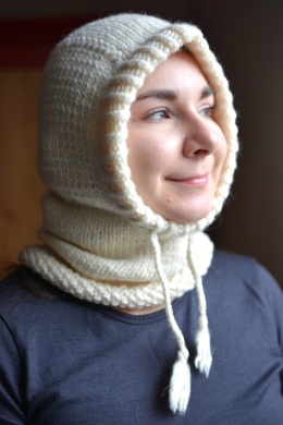 100% wełna balaklava kominiarka ŚMIETANKA 2 kapturek handmade