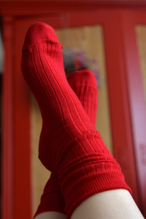 [35-37] Merino prążek CZERWIEŃ skarpety