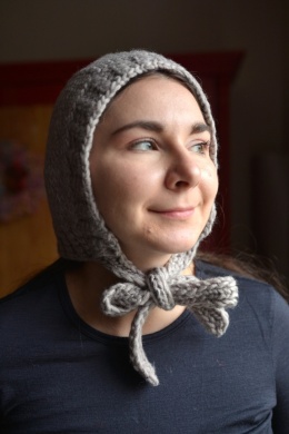100% wełna handmade kapturek ciepła szarość