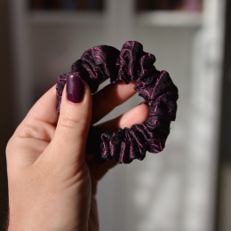 Jedwab Mini Mini gumka upcykling scrunchie Śliwkowa fantazja :)