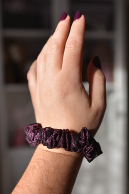 Jedwab Mini Mini gumka upcykling scrunchie Śliwkowa fantazja :)