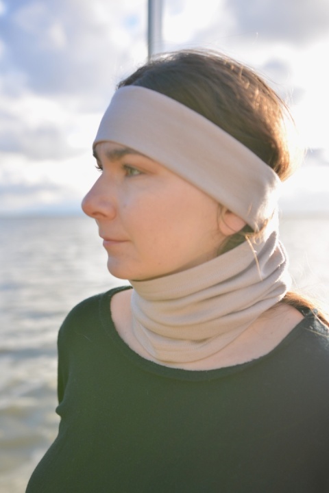 KOMPLET premium wełna merino komin+opaska Cappucino KOMPLET premium wełna merino komin+opaska Cappucino