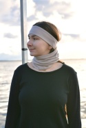 KOMPLET premium wełna merino komin+opaska Cappucino