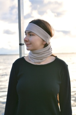 KOMPLET premium wełna merino komin+opaska Cappucino