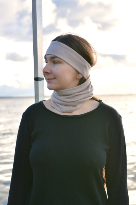 KOMPLET premium wełna merino komin+opaska Cappucino KOMPLET premium wełna merino komin+opaska Cappucino