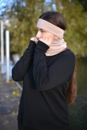 KOMPLET premium wełna merino komin+opaska Cappucino