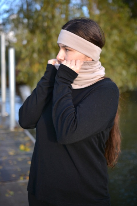 KOMPLET premium wełna merino komin+opaska Cappucino KOMPLET premium wełna merino komin+opaska Cappucino