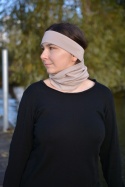 KOMPLET premium wełna merino komin+opaska Cappucino