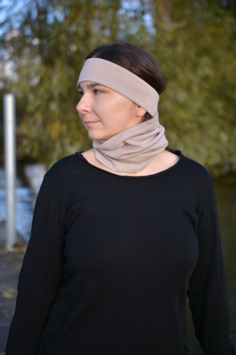 KOMPLET premium wełna merino komin+opaska Cappucino KOMPLET premium wełna merino komin+opaska Cappucino