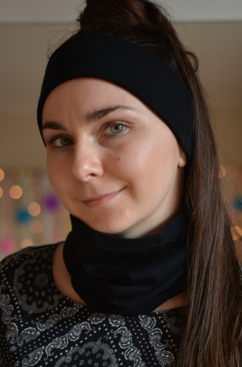 Komplet wełna merino komin+opaska czarny SUPER SOFT