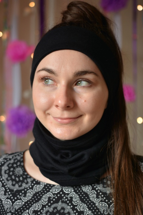 Komplet wełna merino komin+opaska czarny SUPER SOFT