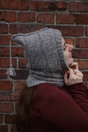 Wełna merino +alpaka balaklava kominiarka SZARA z pomponem :) kapturek handmade