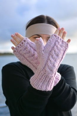 Wełna merino i alpaka MITENKI handmade warkocz róż/lawenda