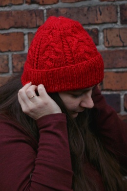 100% wełna merino czapka handmade warkocz czerwona 1