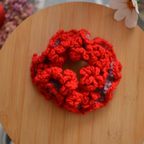 ZESTAW 2szt. Szydełkowane scrunchie czerwień i róż 100% wełna ZESTAW 2szt. Szydełkowane scrunchie czerwień i róż 100% wełna