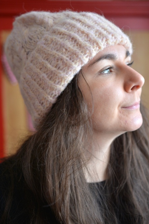 100% alpaka czapka handmade warkocz puder + masełko melanż