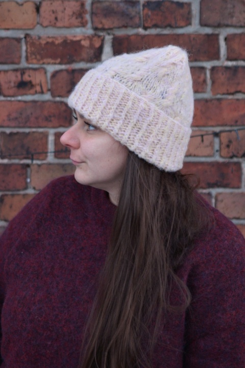 100% alpaka czapka handmade warkocz puder + masełko melanż