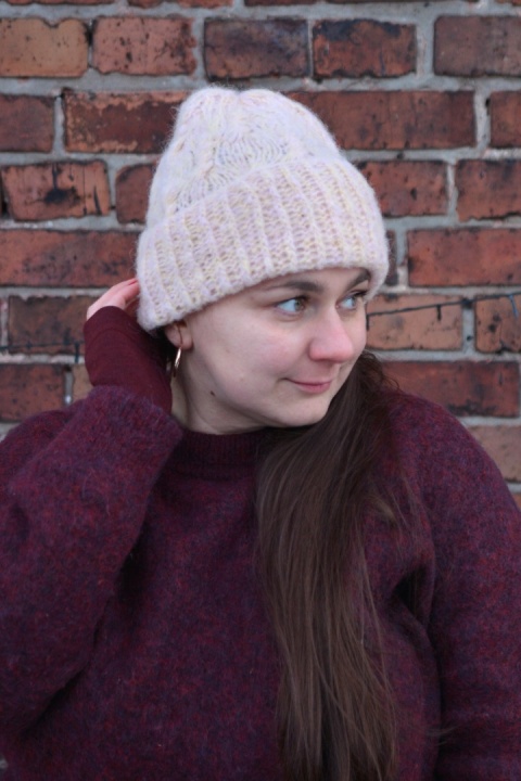 100% alpaka czapka handmade warkocz puder + masełko melanż