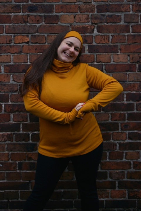 100% wełna merino bluzeczka longsleeve MUSZTARDA (Longisław :)
