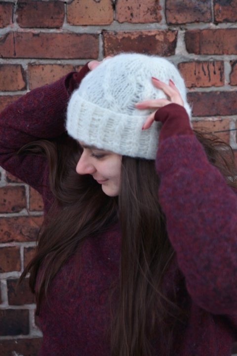 100% alpaka czapka handmade warkocz śmietanka 1