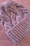 100% wełna merino czapka handmade warkocz lawenda