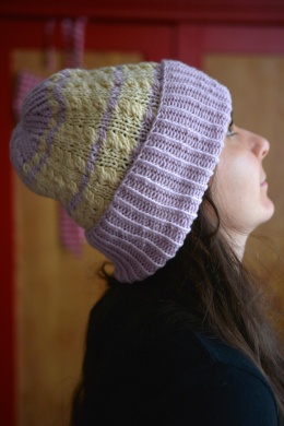 100% wełna merino czapka handmade warkocz masełkowo wrzosowa