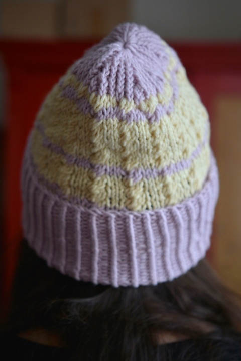 100% wełna merino czapka handmade warkocz masełkowo wrzosowa