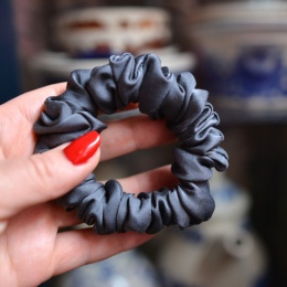 Jedwab MINI gumka upcykling scrunchie GRAFIT