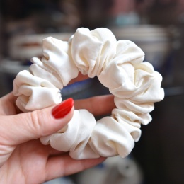 Jedwab MIDI/MAXI gumka upcykling scrunchie ŚMIETANKA