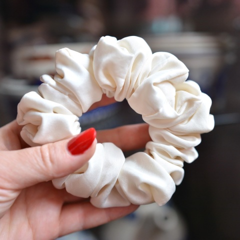 Jedwab MIDI/MAXI gumka upcykling scrunchie ŚMIETANKA