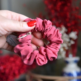 Jedwab mini/MIDI gumka upcykling scrunchie jesienny róż