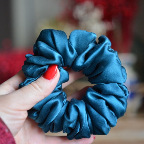 Jedwab MAXI gumka upcykling scrunchie NOCNY TURKUS