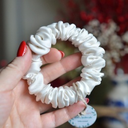 Jedwab MINI gumka upcykling scrunchie BIEL PREMIUM