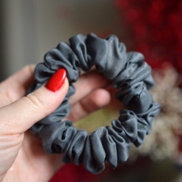 Jedwab MINI/MIDI gumka upcykling scrunchie Antracytowy mat