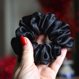 Jedwab maxi gumka upcykling scrunchie CZARNA POŁYSK