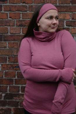 KOMPLET 100% wełna merino komin+opaska BRUDNY RÓŻ